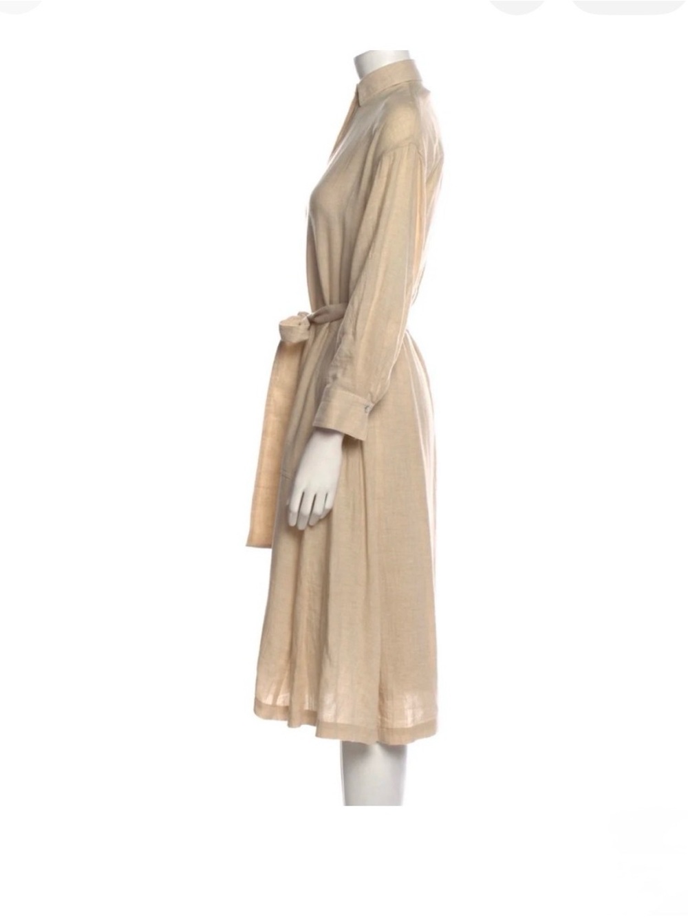 Vince Dove Oat Italian Fabric Belted Shirt Dress XS Neutral Midi Cotton Blend - Picture 8 of 12